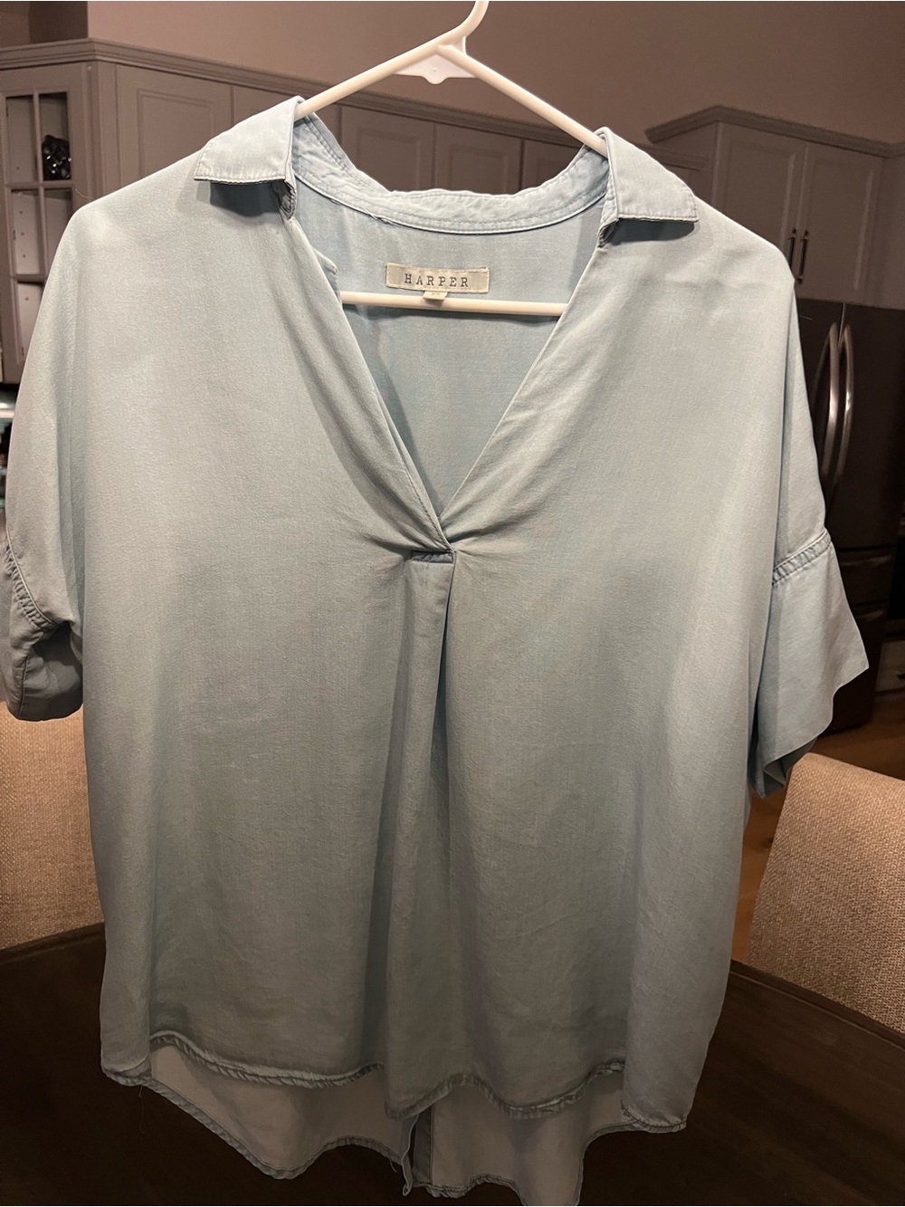 Harper Light Blue V-Neck Twist-Front Tunic